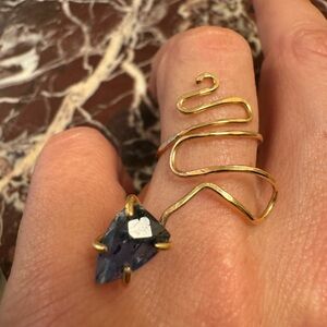 Beautiful gold wire wrap ring, blue stone.